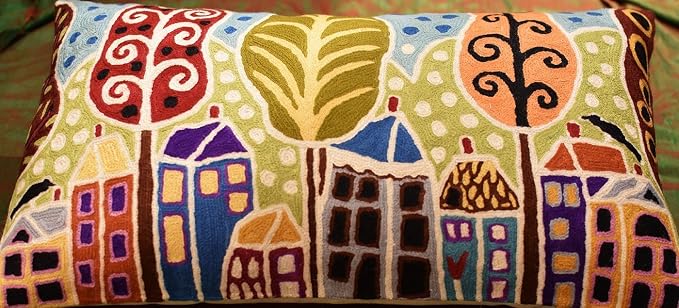 Lumbar Gold Plant Floral Pillow Cover Karla Gerard Flower Leaf Pillowcase Floral Couch Cushion Chair Kids Room Pillowsham Botanical Pattern Hand Embroidered Wool Size 14x24