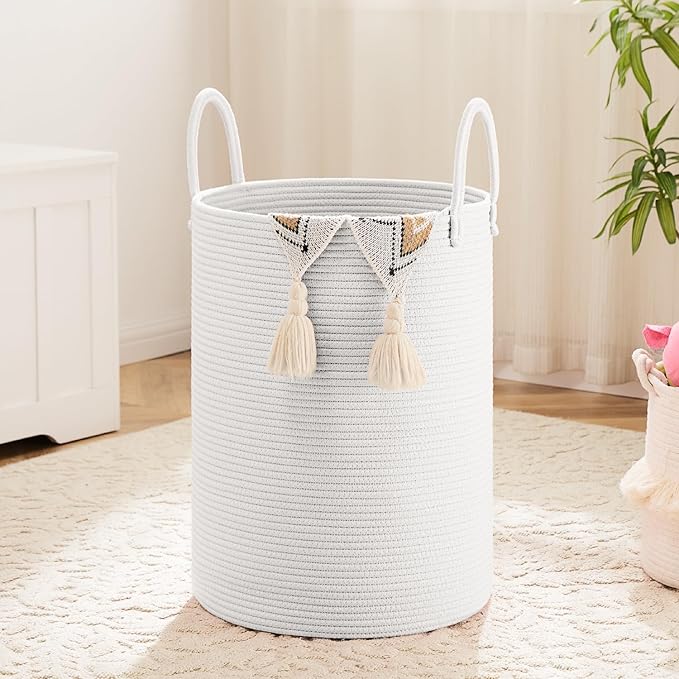Artfeel Laundry Basket,Woven Cotton Rope Laundry Hamper,40L for Decorative Storage of Dirty Clothes,Toys and Blankets in Bathroom,Baby Room and Living Room
