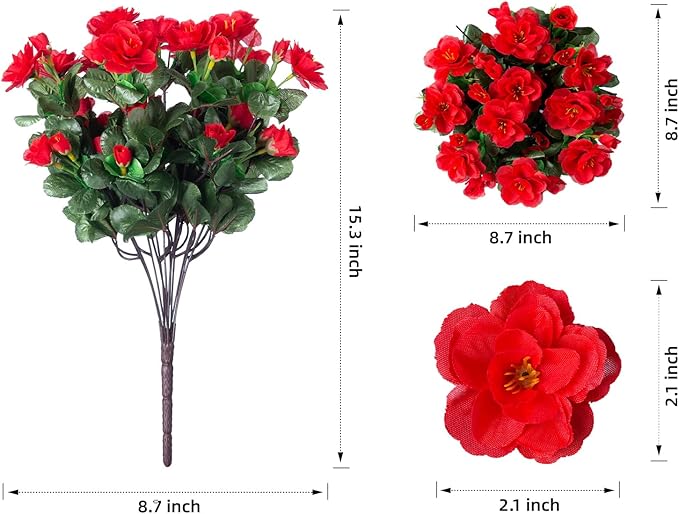 Artificial Christmas Flowers for Spring Outdoor Outside Decor, Fake Silk Red Camellia Flower UV Resistant Realistic Plants for Planter Front Door Porch Patio Table Indoor Holiday, 3 Large Bundles