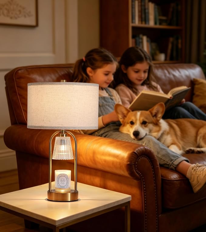 2-in-1 Table Lamp Candle Warmer Lamp with Timer & Dimmer,Large Wax Melt Warmer Modern Bedside Lamp for Bedroom Living Room Home Decor Birthday Gifts for Women D12.5 x H21.2“ Bulbs Included