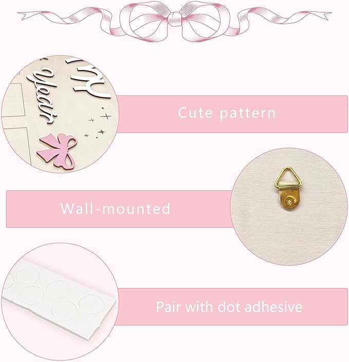Aukolass Bow One Year of Photo Board, My First Year Photo Photo Board 12 Monthly Milestones Picture Frame for Baby Girl 1st Birthday Decorations (pink) (2" x 3")