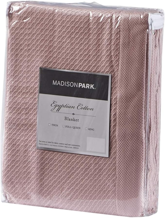 Madison Park 100% Egyptian Cotton Lightweight Summer Blanket, Breathable Waffle Knit Design, Soft Cozy All-Season Throw for Bed, Couch or Sofa, Rose Pink Full/Queen Size (90"x90")