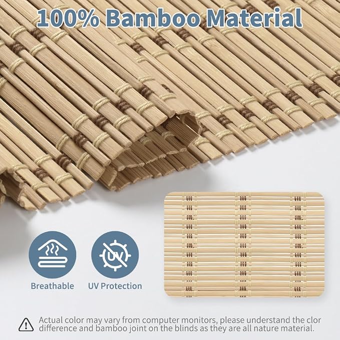 SMONTER Bamboo Roman Shades for Windows-Cordless Wooden Woven Blinds Light Filtering Bamboo Roll up Shades UV Protection and Easy Set up for Door and Countryhouse, 30" W x 64" H, Squirrel