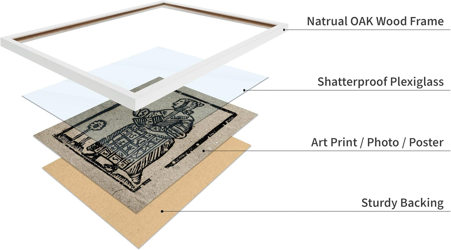 Poster Master Vintage Woodcut Poster - Retro Medieval Print - Gift for Gothic, Horror Fan - Witch Holding a Plant, Magic, Spell, Herbalist - Wall Decor for Bedroom, Dorm, 11x14 White Framed