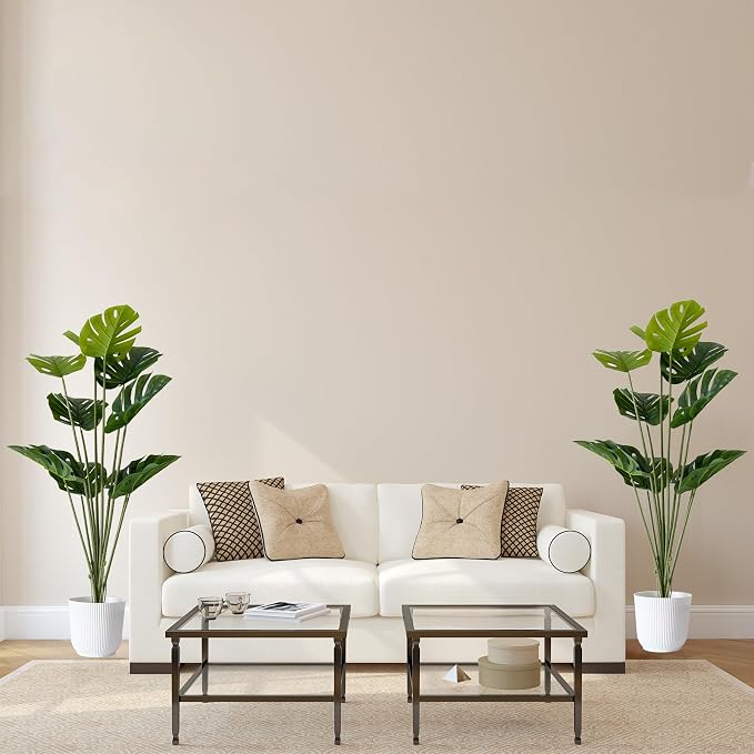 SAJANDAS Set of 2 Artificial Monstera Deliciosa Plants in Pots, Fake Tropical Trees with Greenery Leaves Stems, 46 Inch Faux Swiss Cheese Floor Plants for Porch, Office, Garden, Store, Home Decor