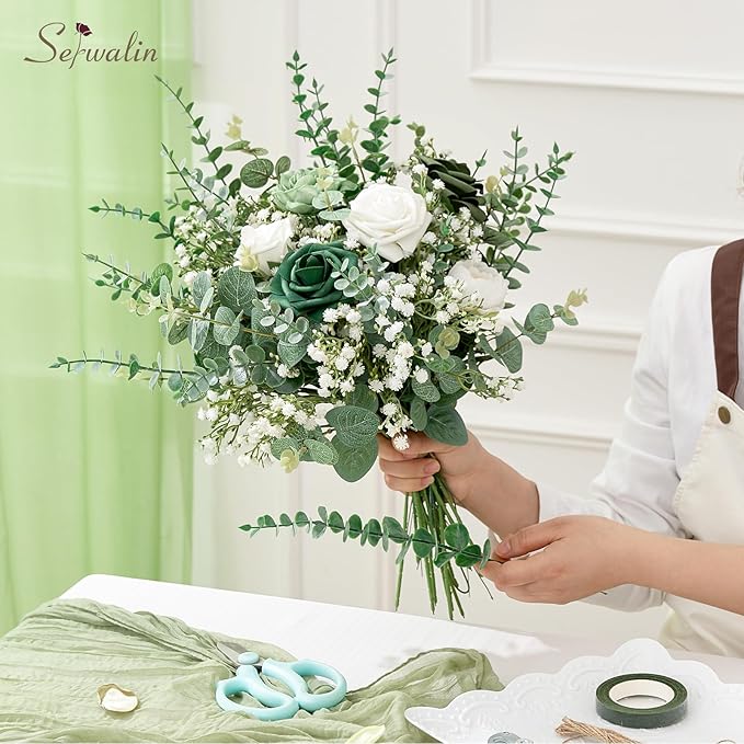 Serwalin 300 Pcs Mixed Artificial Eucalyptus Stems，Babys Breath Artificial Flowers Bulk with Artificial Fake Greenery Stems for Wedding DIY Bouquets Floral Arrangement Home Decor