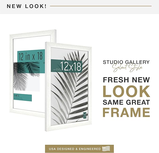 MCS Studio Gallery 12x18 Picture Frame White Woodgrain Engineered Wood, Rectangle Photo Frame for Photos, Posters & Art Prints (1-Pack)
