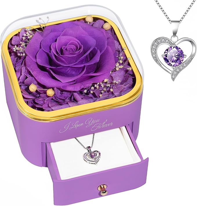 Beferr Birthday Gifts for Women Preserved Real Rose with Necklace Eternal Roses Forever Flowers for Delivery Anniversary Mothers Gifts for Mom Her Grandma Wife Sister from Daughter Son
