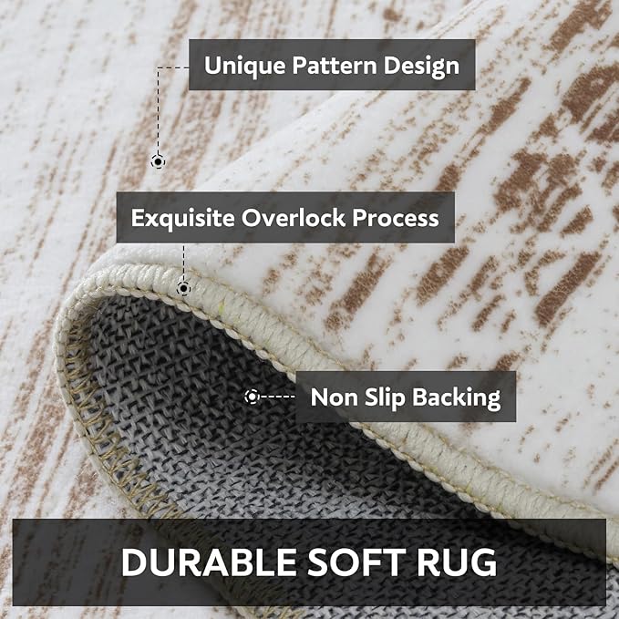 5x7 Large Area Rugs for Living Room Machine Washable Rug Distressed Indoor Carpet Neutral Moroccan Boho Rug Ultra Soft Area Rug for Bedroom Dining Room Playroom Office, Light Brown