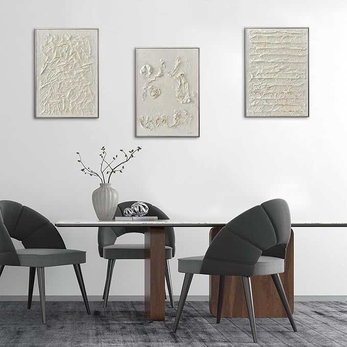 Pinetree Art Abstract Paintings Neutral Wall Art for Living Room, Framed Large Wall Decor 3D Textured Hand Painted Artwork for Home Office Decor, 19.8x27.8 Inches, Set of 3