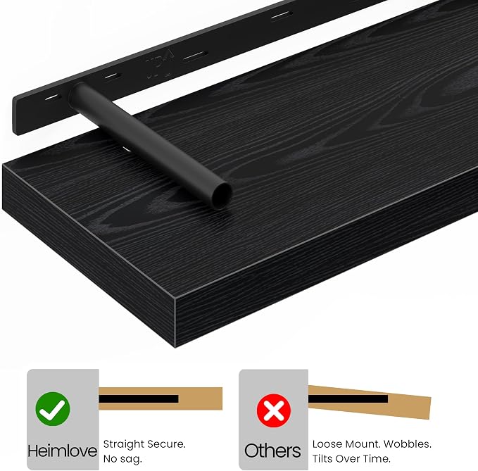 Heimlove Floating Shelves for Wall 36 Inches Long,9.3" Deep Black Floating Shelf Set of 2,Wall Mounted Shelves for Bathroom Bedroom Living Room Kitchen Office,Shelf for Books Storage,Home Decor