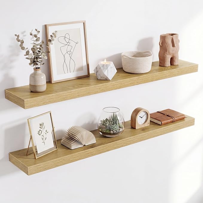 Acovy 40in Long Floating Shelves for Wall Set of 2, Wood Wall Shelves for Bathroom Bedroom Kitchen Living Room Laundry Room, Modern Floating Shelf for Home Decor