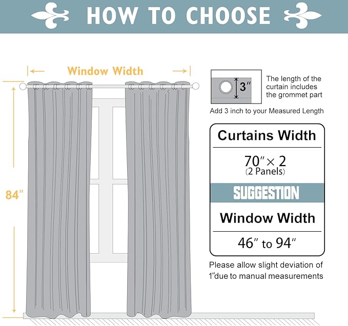 ChrisDowa Blackout Curtains 70 inches Wide for Bedroom - 2 Panels Set Extra Wide Grommet Thermal Insulated Room Darkening Curtains for Living Room (Grey, 70 x 84 Inch)