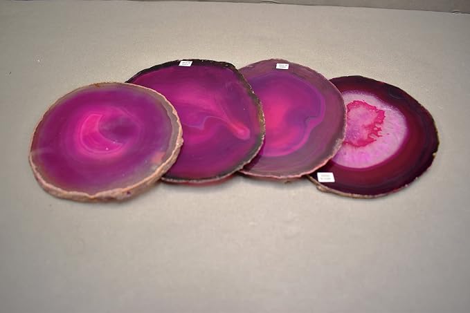 Nature's Decorations Pink Agate Stone Coasters - Set of 4, Polished Geode Drink Mats for Dining & Coffee Table & Kitchen Geode Decor Non-Toxic 4.5-5" Diameter