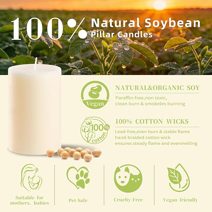 12 Pack Soy Pillar Candles-2x3 in White Unscented Pillars-324 Hour Long Clean Burning,Non-Toxic Dripless & Smokeless-Natural Soy Wax Candles for Wedding, Parties,Home Decor, Prayer and Emergency