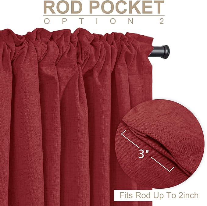 100% Blackout Shield Linen Blackout Curtains for Bedroom 102 Inches Long, Back Tab/Rod Pocket Living Room Drapes, Thermal Insulated Blackout Curtains 2 Panels Set, 50" W x 102" L, Red
