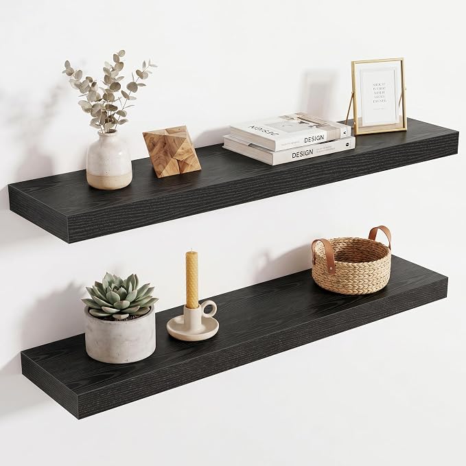 Acovy 30in Long Floating Shelves for Wall Set of 2, Wood Wall Shelves for Bathroom Bedroom Kitchen Living Room Laundry Room, Modern Floating Shelf for Home Decor