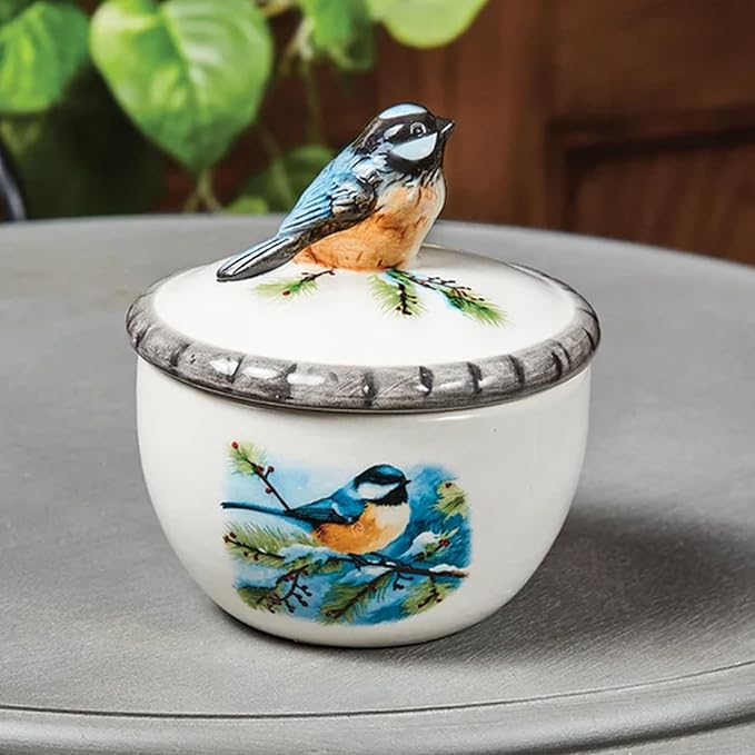 Bits and Pieces Chickadee Jewelry Box for Women Small Trinket Box with Bird Figurine Lid - Decorative Boxes for Home Decor