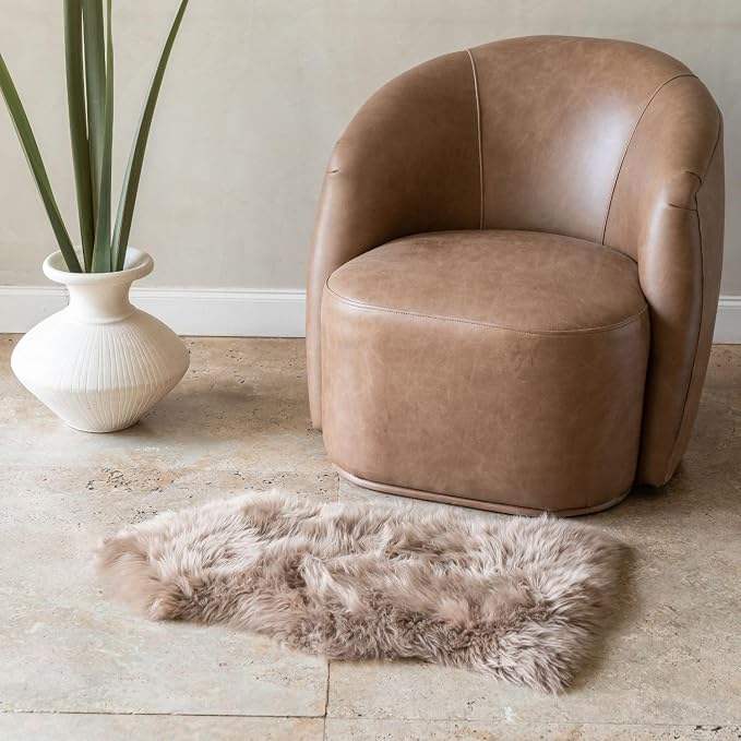 Premium Genuine Sheepskin Rug – Soft & Fluffy Single Pelt (2’ x 3’) Beige Lambskin Area Rug for Bedroom, Living Room Or Chair Cover Sheepskin Throw – Made in Argentina