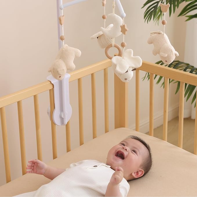 Crib Mobile 35 Lullaby Music, Cotton Baby Mobiles for Cribs & Pack N Play, Easy to Install, Stuffed Animals Hanging Toys Newborn Boys & Girls, Bear