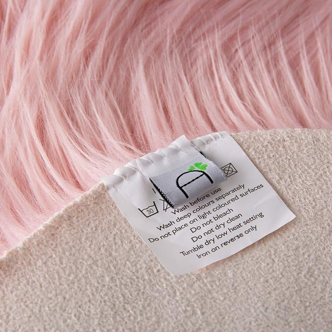 Ashler Faux Fur Rug, Pink Fluffy Shaggy Area Rug, Soft 3x3 Ft Round Sheepskin, Fuzzy Machine Washable Carpet, Nursery Rug for Kids Bedroom, Living Room