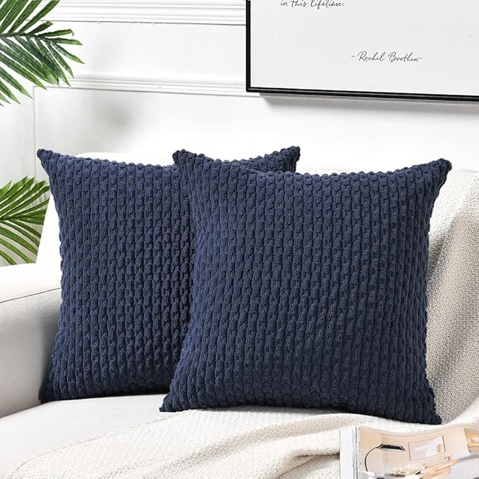 Fancy Homi 2 Packs Navy Blue Decorative Throw Pillow Covers 16x16 Inch for Couch Bed Sofa, Modern Farmhouse Boho Home Decor, Soft Cute Plush Corduroy Cushion Case 40x40 CM
