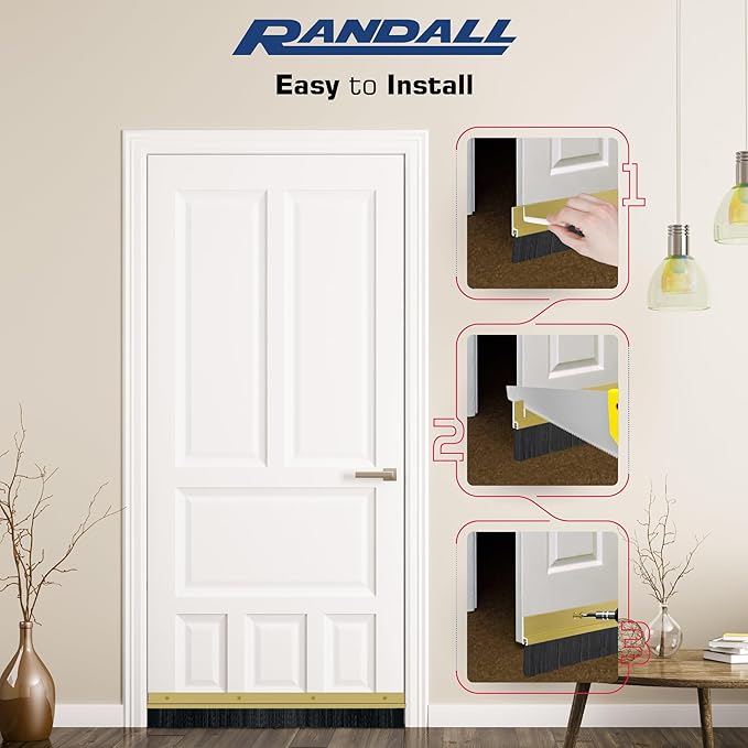 Brush Sweep Door Sweep with Black 1 1/2" Brush (3 FT, Gold)