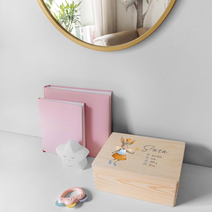 Creative Deco Personalized Wooden Baby Memory Box Storage Box - Wild Animals | 11.8x7.87x5.51in (+-0.5) | Hinged Lid Handle Engraving | Unpainted Gift Box ROUGH UNSANDED Keepsake Memory Souvenir Chest