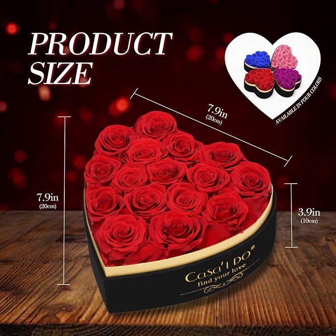 Casaido Preserved Roses Flowers for Delivery 16 Pcs, Mothers Day Rose Gifts for Her, Forever Flores in Heart Box with Necklace, Anniversary Birthday Christmas Vanlentines Gift for Wife Girlfriend, Red