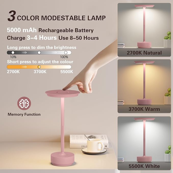 Cordless Table Lamp Set of 2,Rechargeable Battery Powered LED Table Lamps