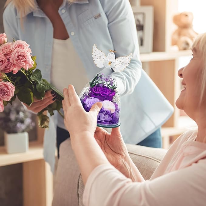 FIACO Gifts for Mom Women Birthday Preserved Rose in Glass Angel Figurine Forever Fresh Flower for Delivery, Mothers Day Flowers Gifts for Grandma Wife Daughter Friends