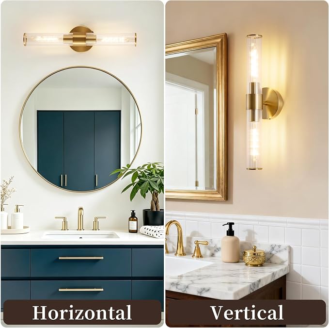 Rechargeable Wall Sconce Set of 2, Battery Operated Wall Sconce, Wireless Wall Lamp with Vertically Striped Glass Tube, Non-Hardwired Wall Sconces, Modern Vanity Light Fixtures for Bedroom, Hallway