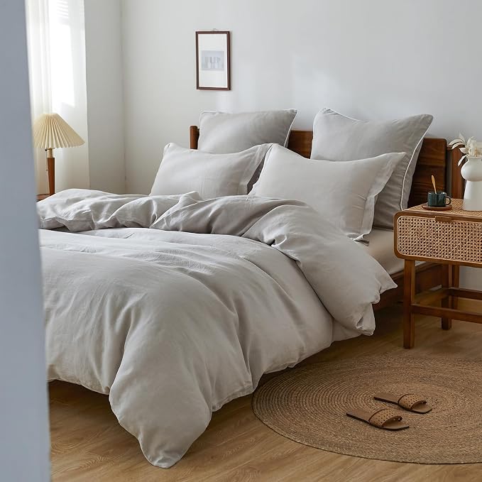100% French Linen Pillow Shams Basic Style - Pack of 2 - Washed Solid Color Natural Flax Soft Breathable - Grey, 20'' x 26''