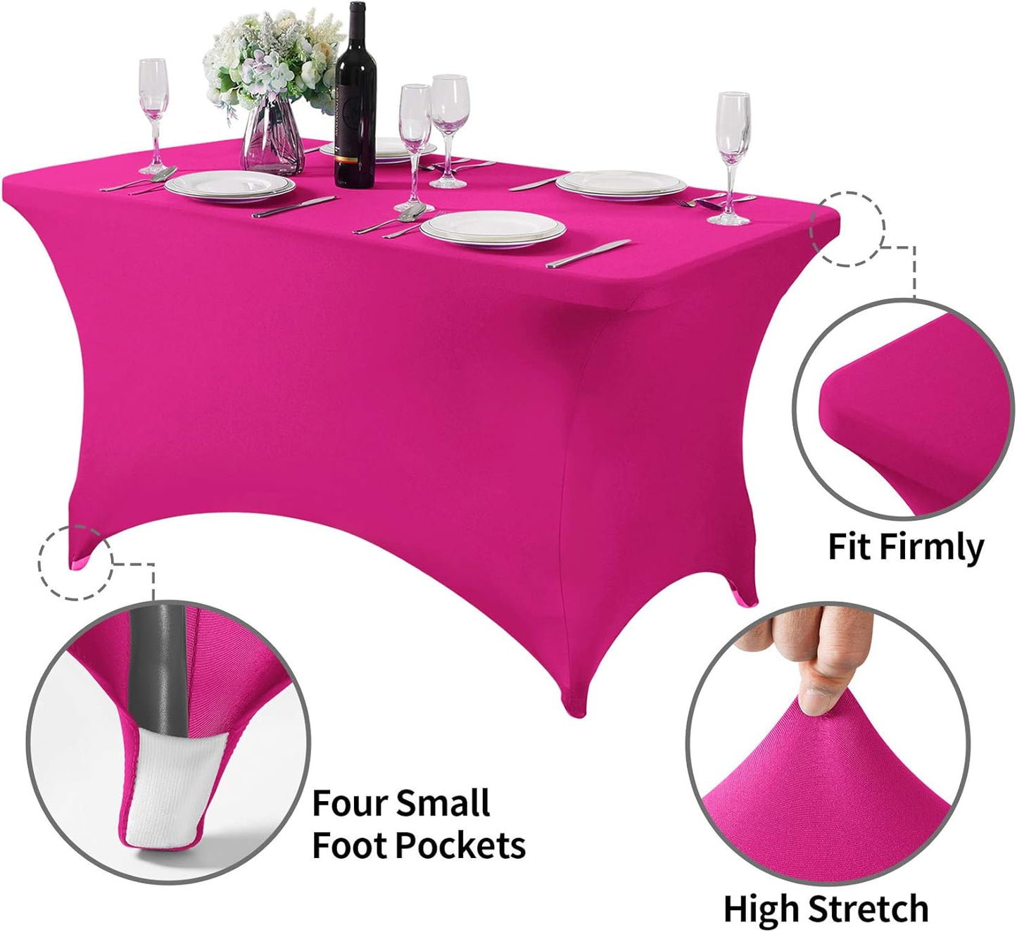 Spandex Table Cover for 4FT or 6ft or 8ft Table Universal Fitted Stretch Tablecloth for Party, Banquet, Wedding and Events-Fuchsia