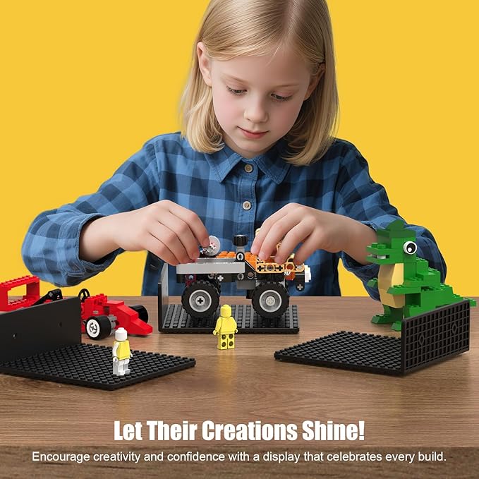BlissBox 9-Pack Floating Shelves for Wall Compatible with Lego Building Bricks, 5x5.5inch Dual‑Sided 16x17 Studs for Toy Brick Storage and Display, ABS Display Shelves for Room Decor, Black