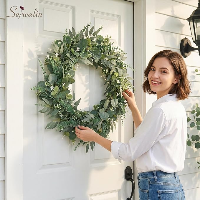 Serwalin 35pcs Artificial Mixed Eucalyptus Stems Leaves Bulk, 4Kinds Fake Greenery Silver Dollar Eucalyptus Leaves Picks,Faux Greenry Stems Sprays for DIY Bouquets Floral Arrangement Home Decor
