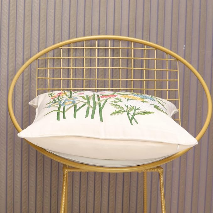 Set of 2 Embroidered Decorative Throw Pillow Covers Couch Square Pillowcases Cushion for Bedroom Sofa Farmhouse Decor 18x18 Inch (Daisy)
