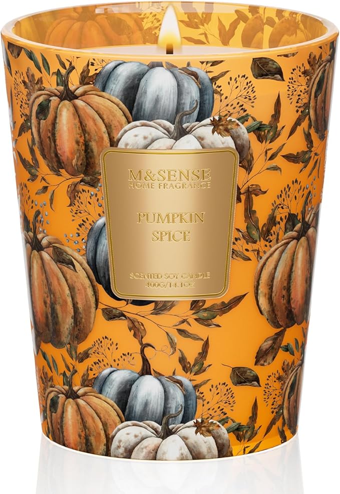 M&SENSE Pumpkin Spice Soy Candle, 14.1oz, Thanksgiving Halloween Candles | 60H Long Burn, Non-Toxic, Fall Candles, Autumn Stress Relief, Relaxation, Cozy Home Fragrance