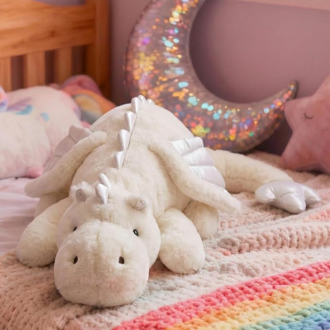 ARELUX Giant 50in 3Lb Big White Dragon Large Stuffed Animals Cute Plush Toy Fuzzy Jumbo Dinosaur Pillow Plushies with Wings Cuddly Soft Green Pterosaur Plushie for Friends Family Member