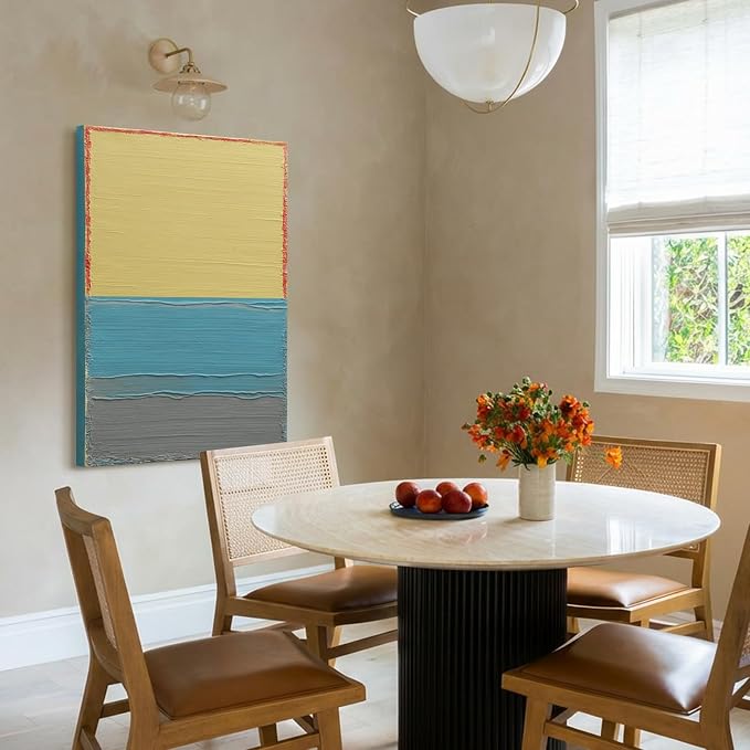 Modern Abstract Canvas Wall Art for Living Room, 3D Textured Oil Painting | Contemporary Colorful Hand-Painted Artwork for Bedroom Office Hallway, Minimalist Block Lines Pictures Wall Decor 24x36 Inch