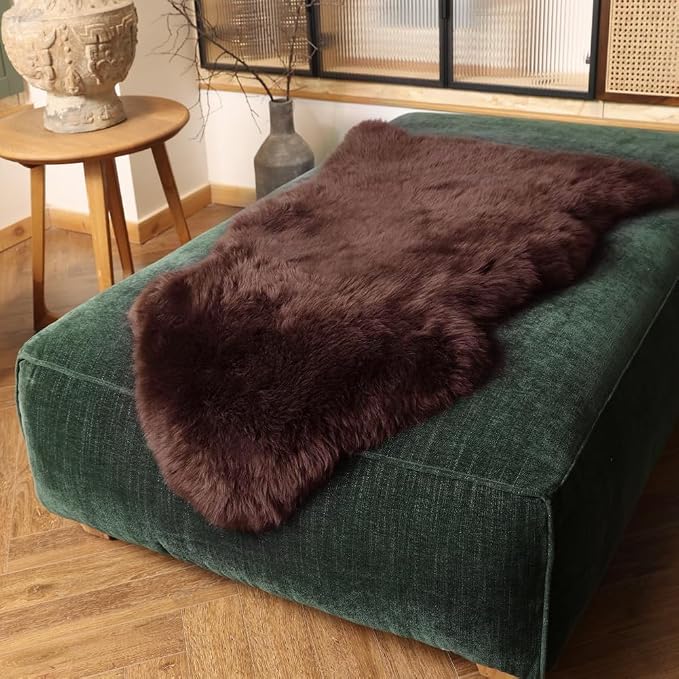 IRIWOOL Premium Genuine Fur Sheepskin Rug Real Australia Sheepskin Natural Luxury Fluffy Lambskin Fur Area Rug Seat Covers for Kids Bedroom Sofa Chair Cover (Mocha, 2ft x 3ft)