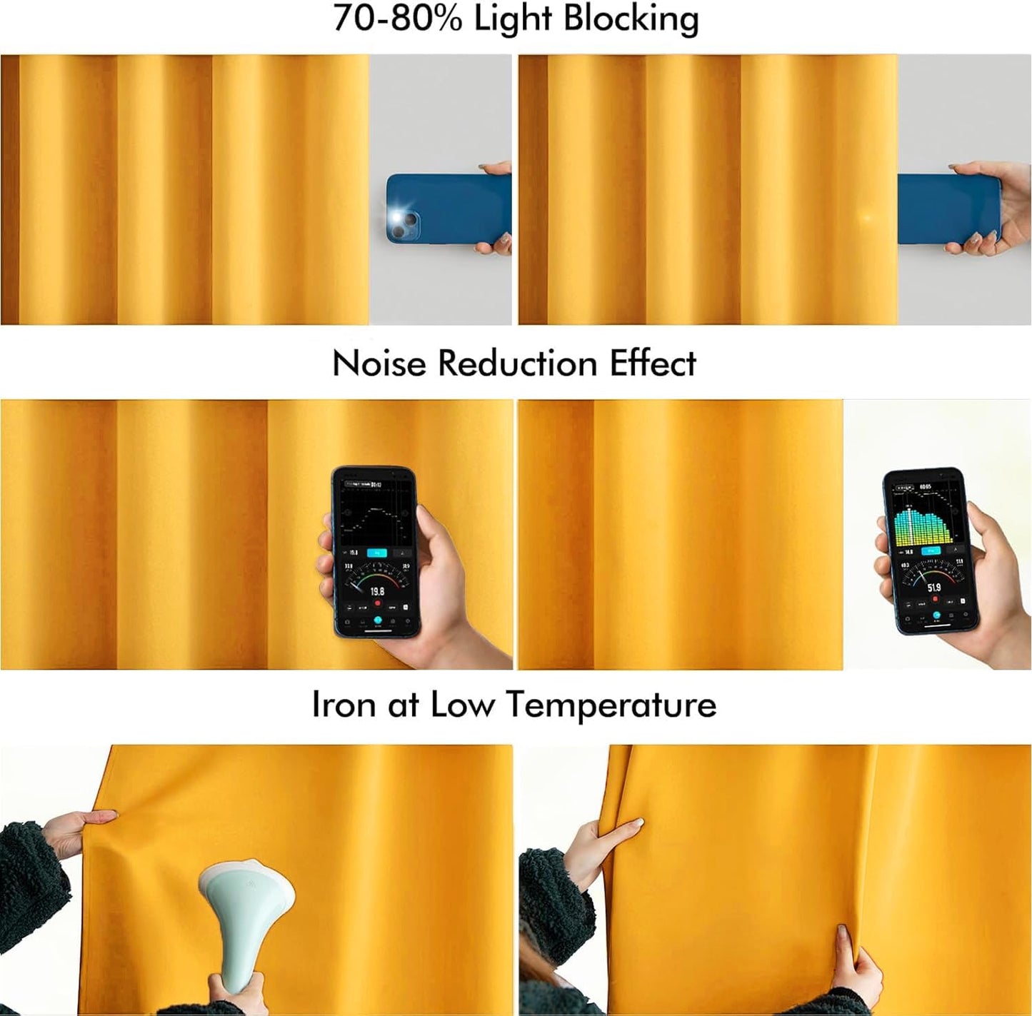 MIULEE Yellow Back Tab Blackout Curtains 63 Inch Length 2 Panels Set for Living Room Bedroom Privacy, Rod Pocket/Pinch Pleat Thermal Insulated Room Darkening Pleated Light Blocking Drapes