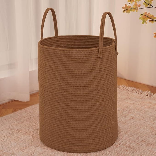 JMvicyroam Large Woven Laundry Basket Hamper,100L Cotton Rope Storage Bin for Blankets,Toys and Clothes,Decorative Tall Nursery Hamper for Living Room,Baby Nursery,Bathroom and Bedroom,Golden Jute
