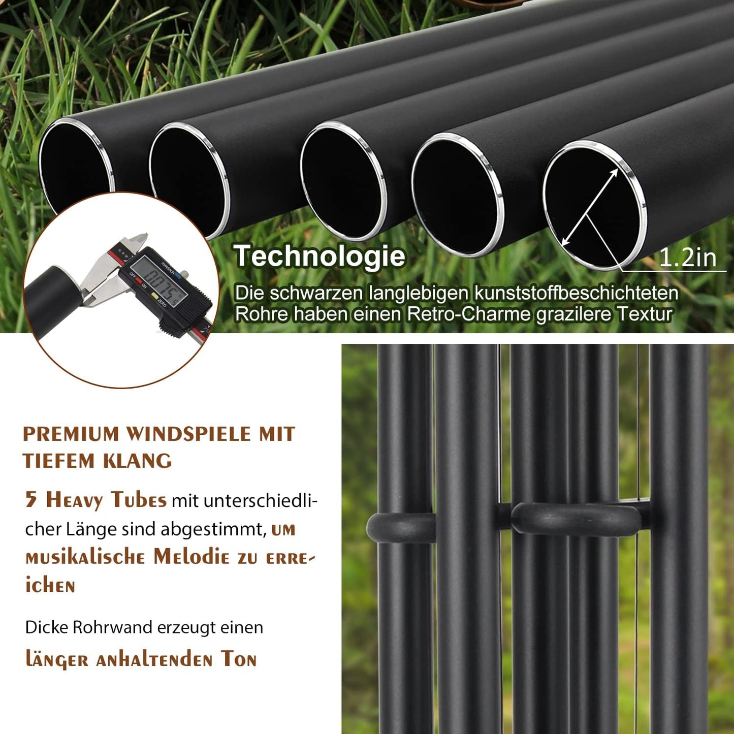 ASTARIN Large Wind Chimes Outdoor 48 Inch Sympathy Wind Chime with 5 Heavy Aluminum Tubes Tuned Soothing Melody, Memorial Wind Chimes for Outside Decoration (Patio, Garden, Yard)