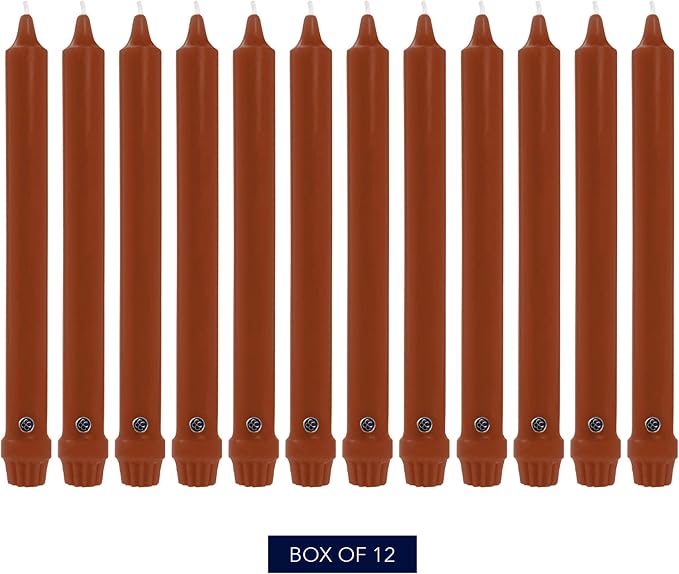 Colonial Candle Unscented Taper Candle, Classic Collection, Amber, 10 in, Pack of 12 - Up to 8 Hours Burn