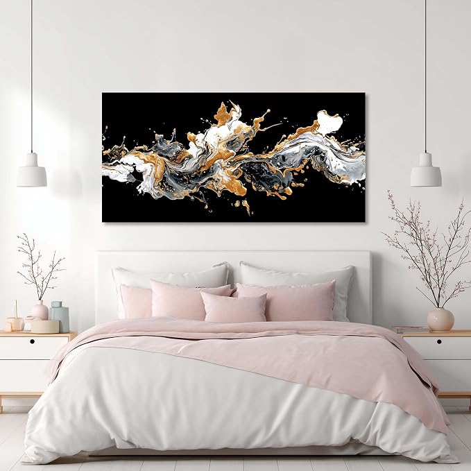 Ggaafet Black and White Abstract Wall Art for Bedroom Canvas Painting Prints Beautiful Pigment Water Drop Art Deco Modern Artwork Office Family Room Decor
