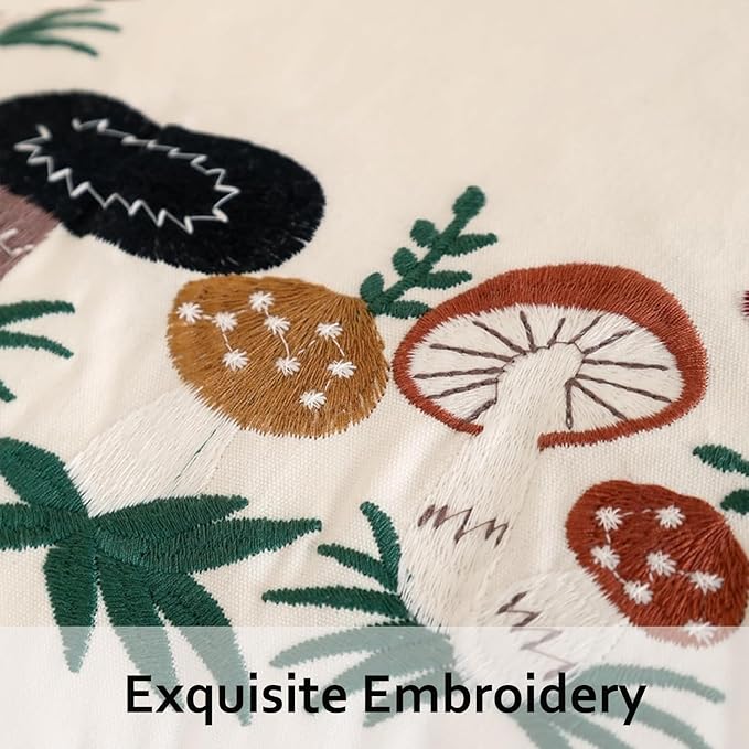 Mushroom Pillow Covers 18 x 18 Set of 2 Embroidered Throw Pillow Covers Mushrooms Decorative Pillowcases Farmhouse Cotton Pillow Cushion Cases Spring Summer Home Decor Square Floral Pillow Case