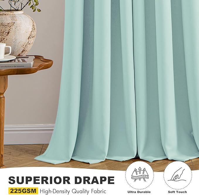 MIULEE Aqua Blackout Curtains for Bedroom Living Room 63 Inches Long 2 Panels, Thermal Insulated Room Darkening Drapes Solid Grommet Noise Reduction Light Blocking Window Treatments 40x63 Inch