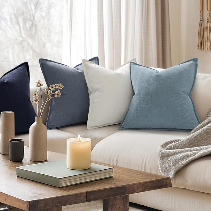 ZWJD Blue Pillow Covers 26x26 Set of 2 Chenille Pillow Covers with Elegant Design Soft and Luxurious Decorative Throw Pillows for Couch, Bed, and Home Decor,Light Blue