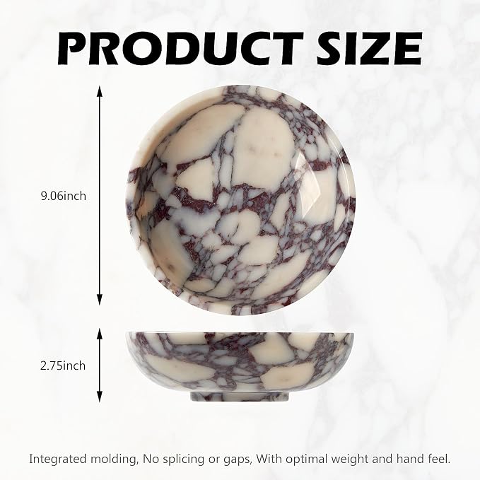 Luxury Natural Marble Fruit Bowl – Extra Large 9-Inch Calacatta Viola Marble for Kitchen Counter Fruit Serving Holder, Decorative Snack Dish for Coffee Table, Centerpiece Tray for Home Decor